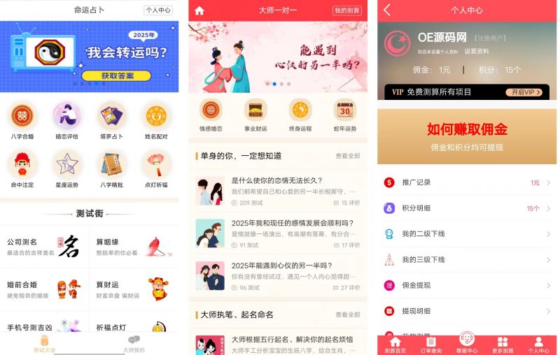 占卜网 | 2025最新付费测算系统，感情运势、起名算命网站源码【修复版本】-OE源码网